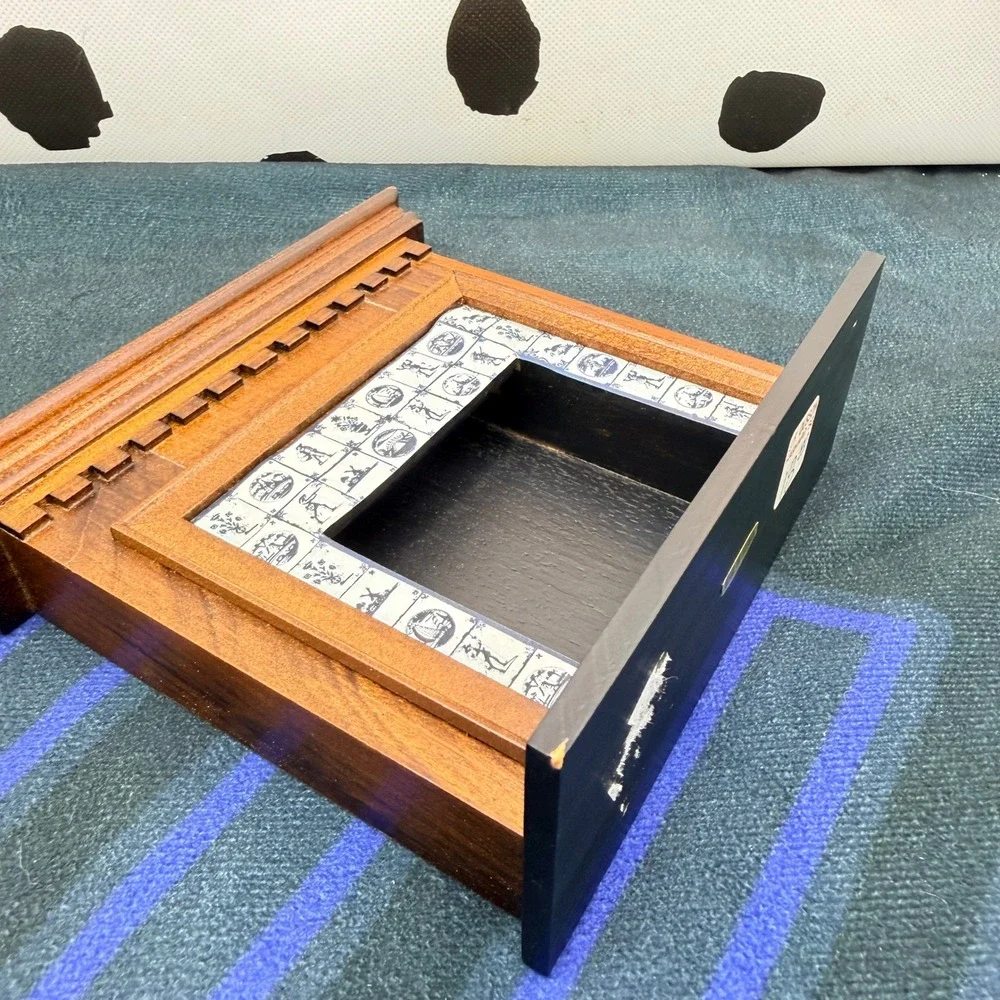 Vintage 1:12 Dollhouse Miniature Wood Fireplace Faux Delft Paper Tile Surround